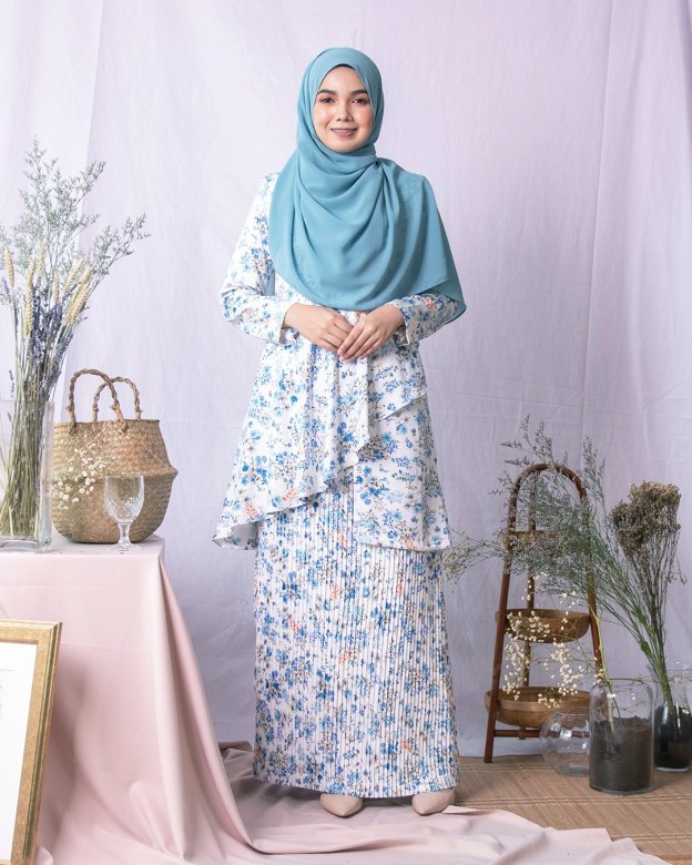 Baju Kurung Pleated Adita - Light Blue