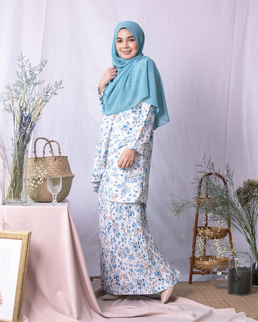Baju Kurung Pleated Adita - Light Blue