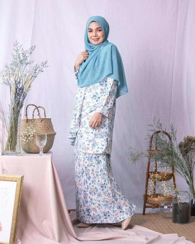 Baju Kurung Pleated Adita - Light Blue