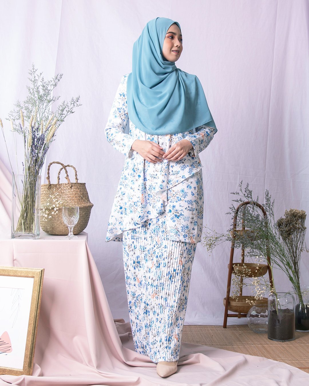 Baju Kurung Pleated Adita - Light Blue