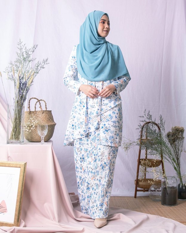 Baju Kurung Pleated Adita - Light Blue