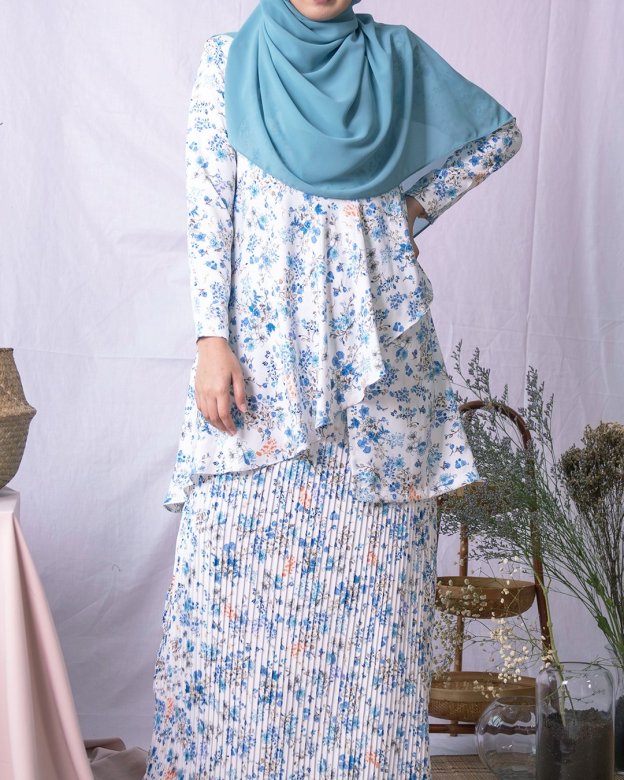 Baju Kurung Pleated Adita - Light Blue