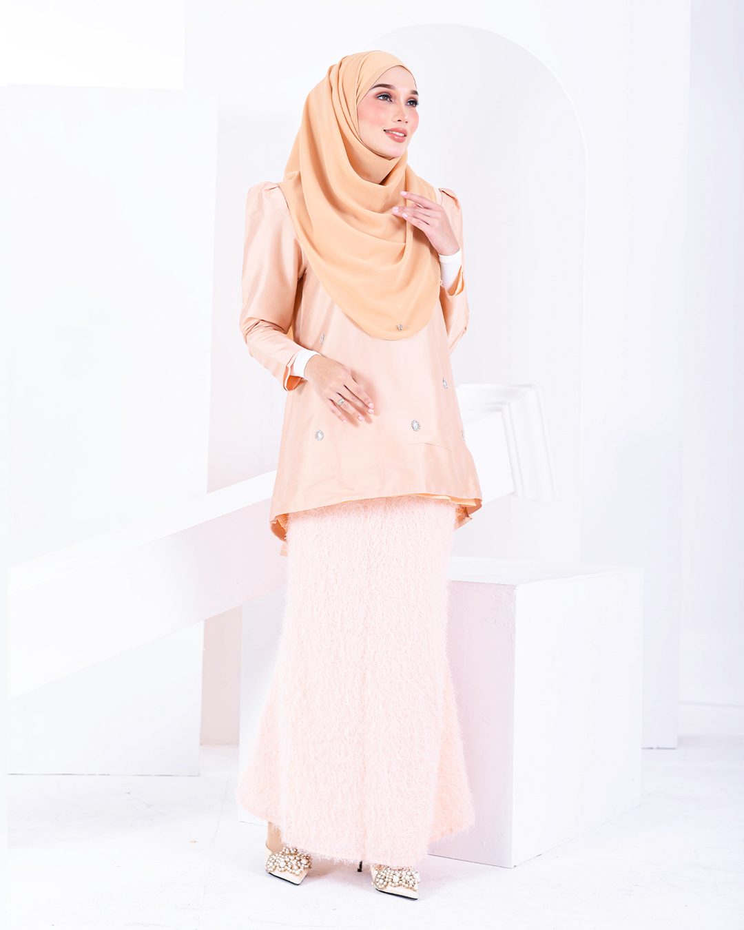 Baju Kurung Puffy Ameldy - Cantaloupe Pearl
