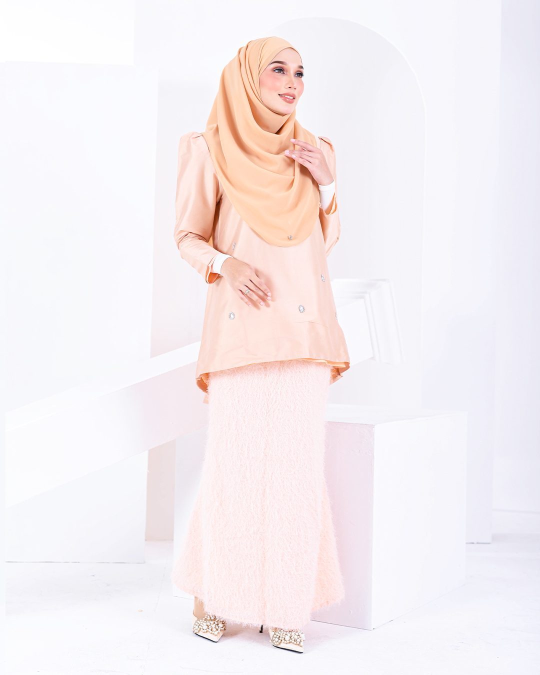 Baju Kurung Puffy Ameldy - Cantaloupe Pearl