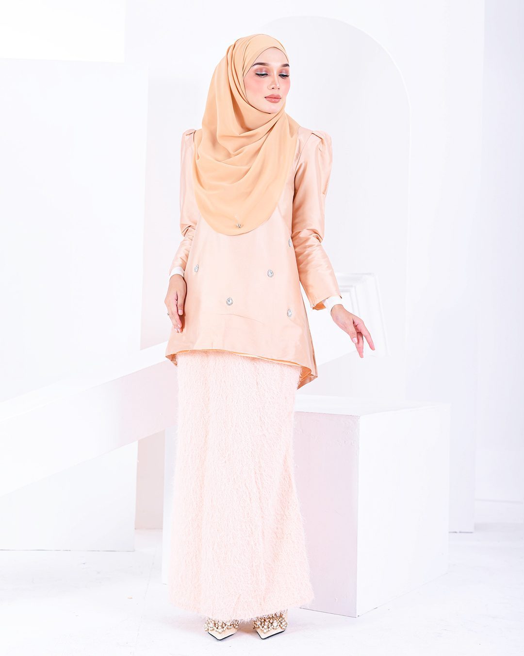 Baju Kurung Puffy Ameldy - Cantaloupe Pearl