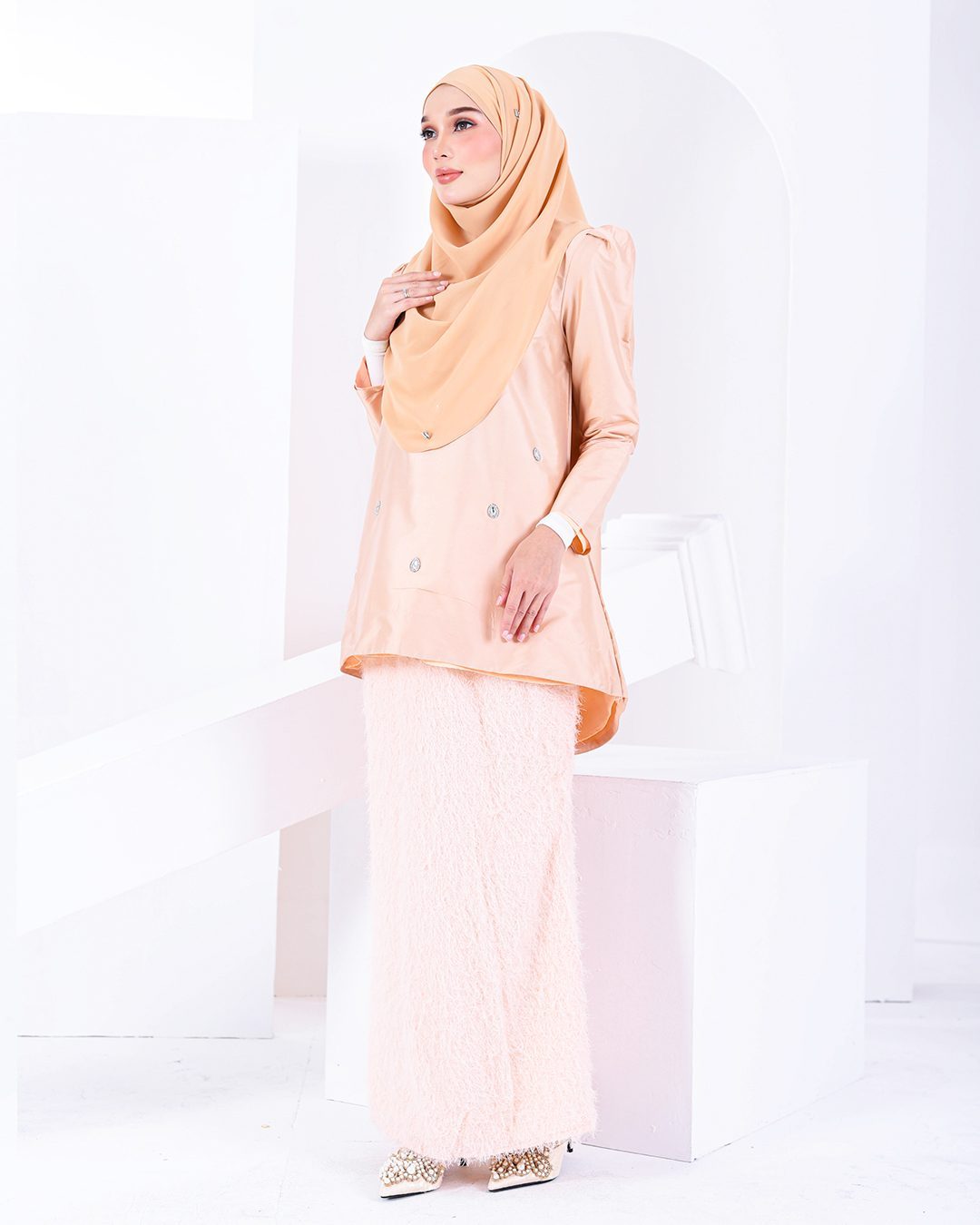 Baju Kurung Puffy Ameldy - Cantaloupe Pearl