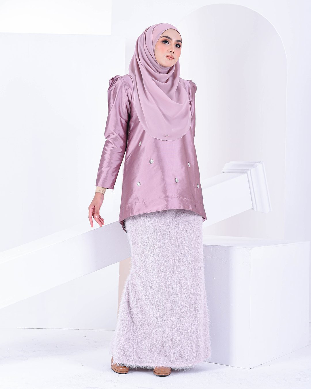 Baju Kurung Puffy Ameldy - Mauve Pearl