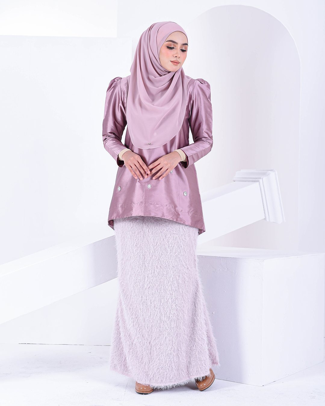 Baju Kurung Puffy Ameldy - Mauve Pearl