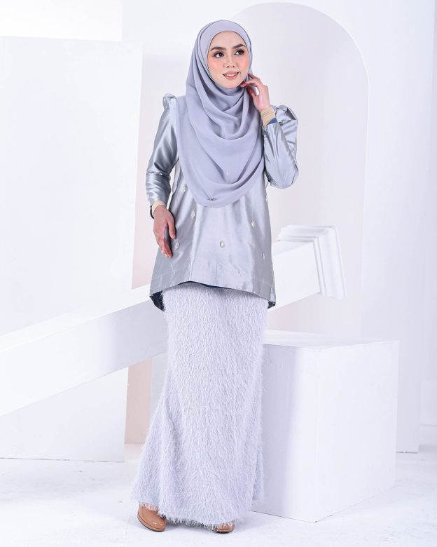 Baju Kurung Puffy Ameldy - Silver Pearl
