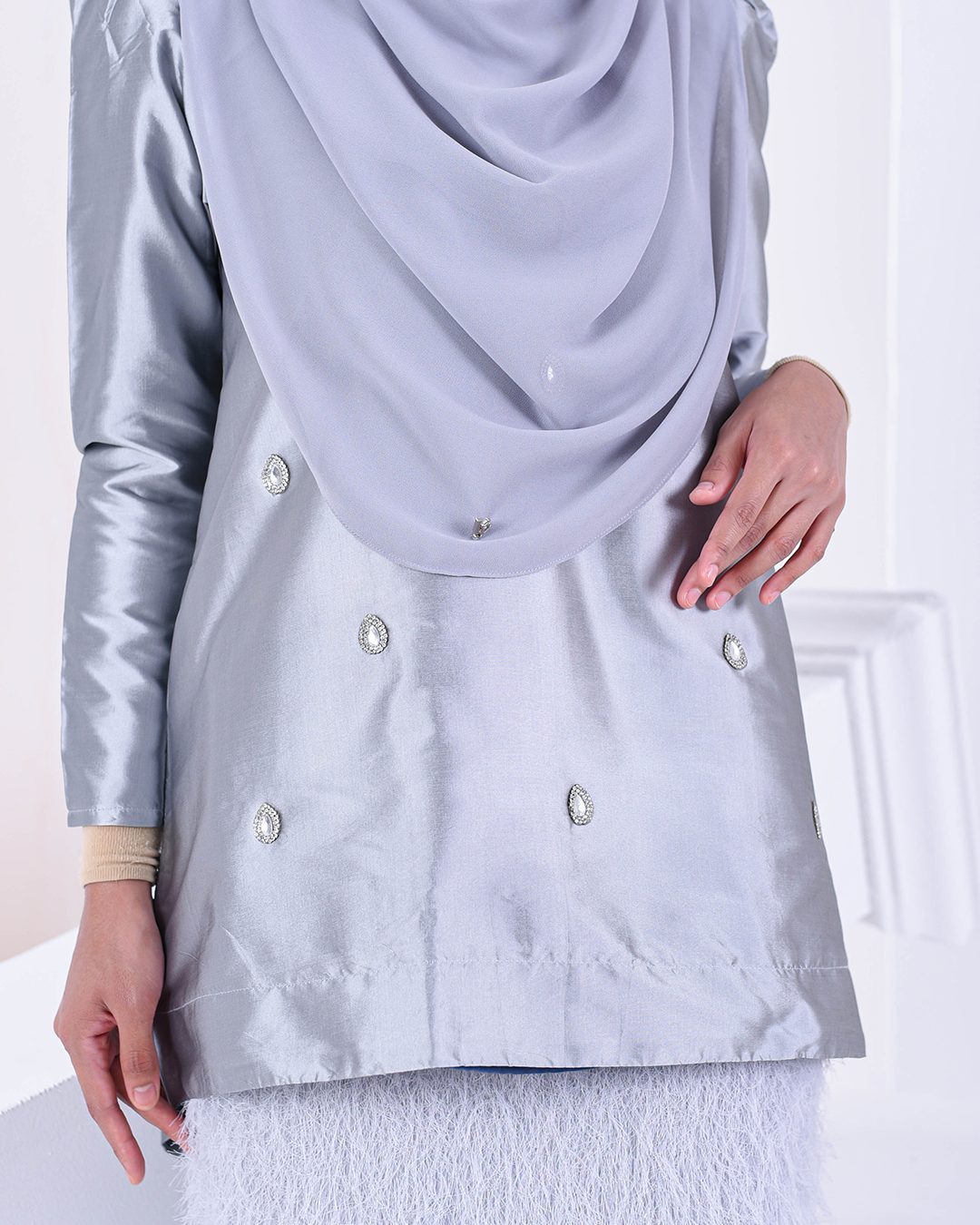Baju Kurung Puffy Ameldy - Silver Pearl