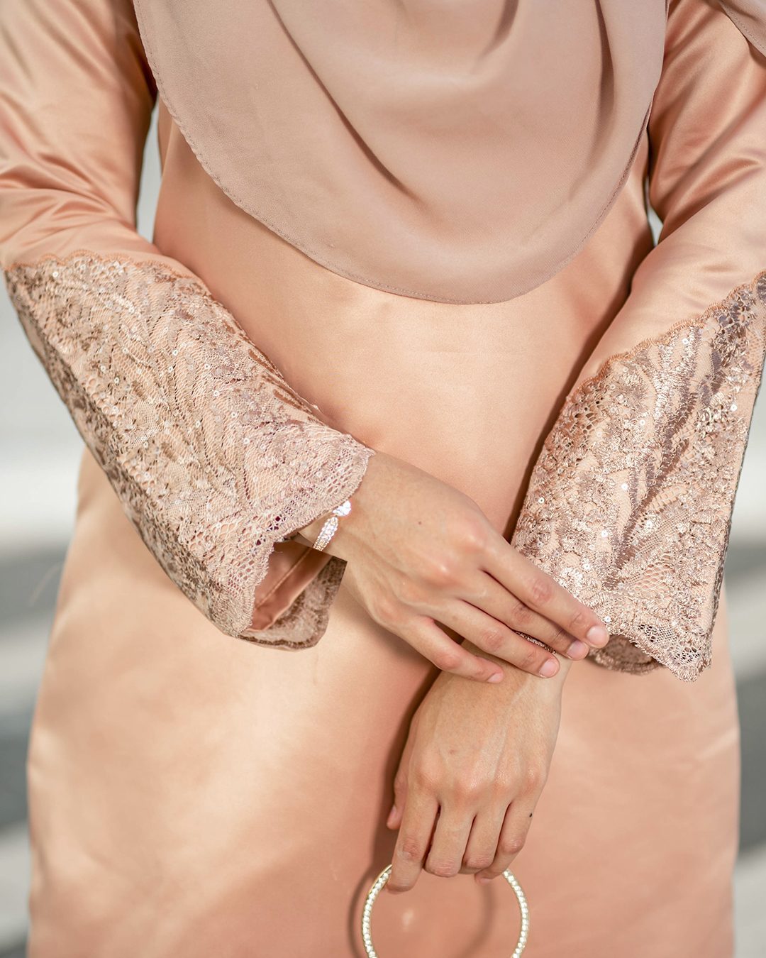 Baju Kurung Lace Embroidery Ruzana - Pecan Nude