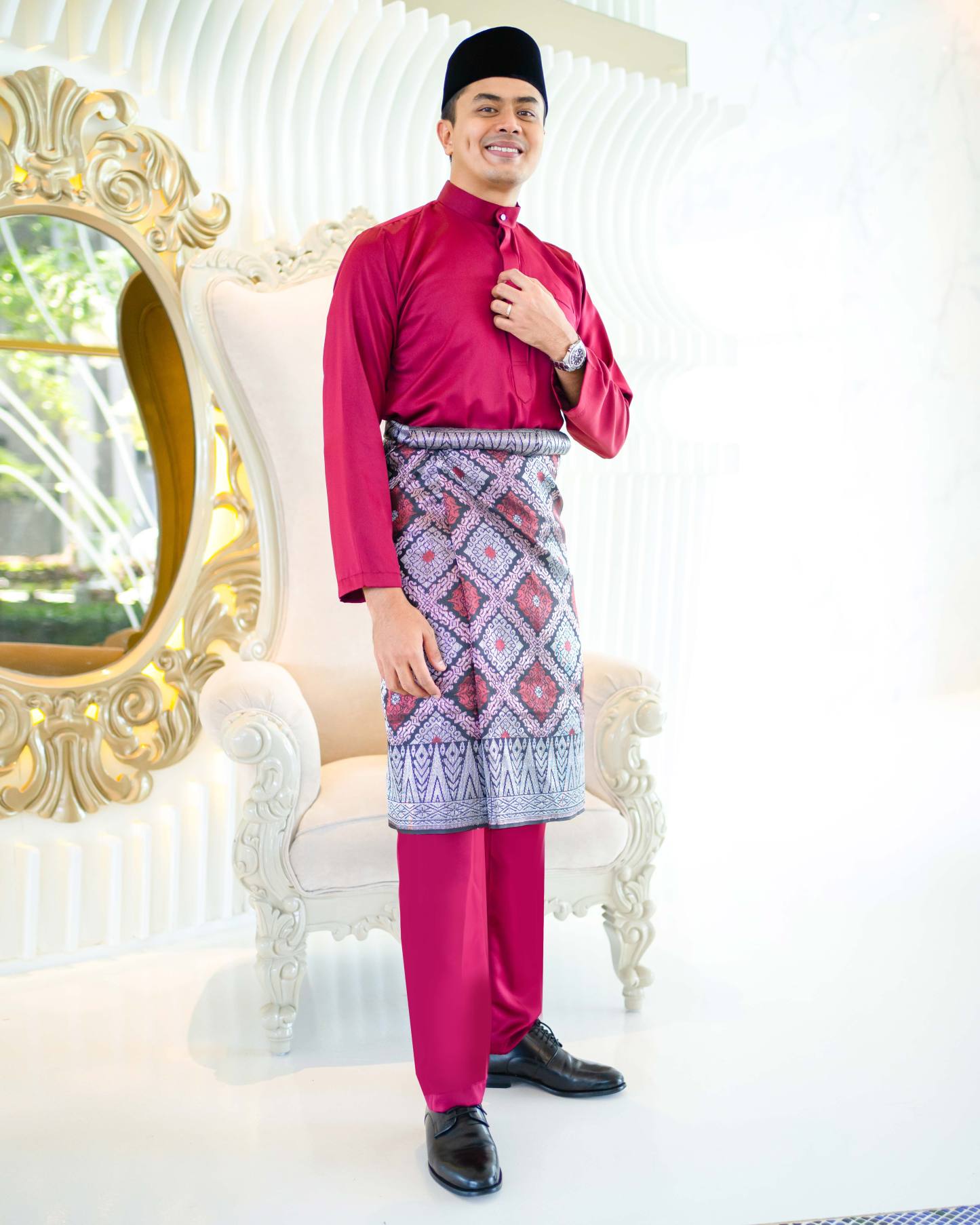 Baju Melayu Isa Slim Fit - Maroon
