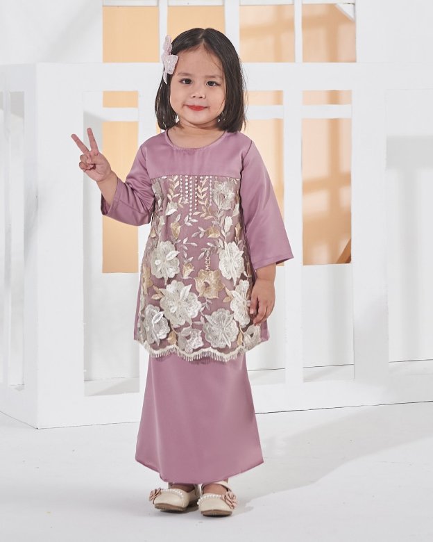 Baju Kurung Lace Amani Kids - Lavender Purple