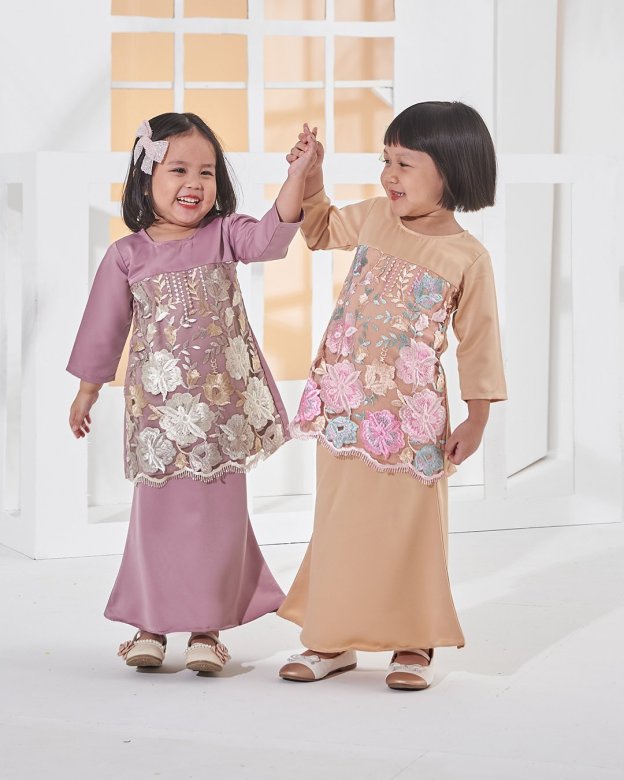 Baju Kurung Lace Amani Kids - Blush Peach