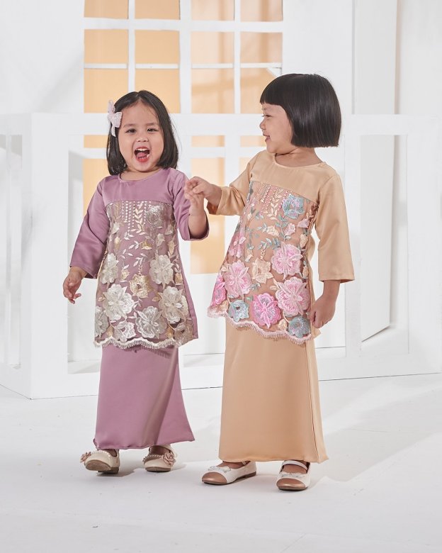 Baju Kurung Lace Amani Kids - Blush Peach