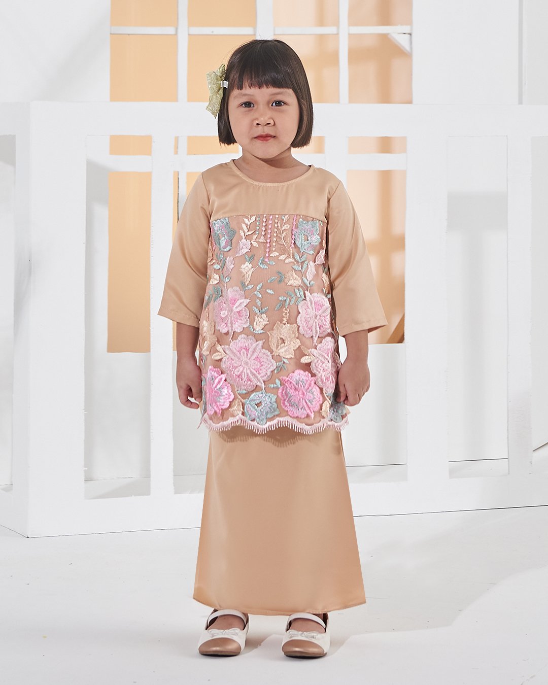 Baju Kurung Lace Amani Kids - Blush Peach