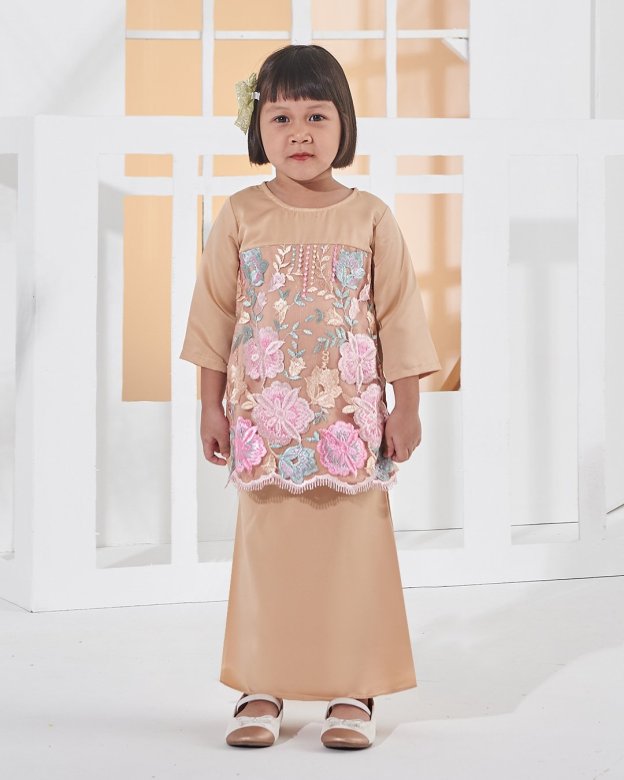 Baju Kurung Lace Amani Kids - Blush Peach