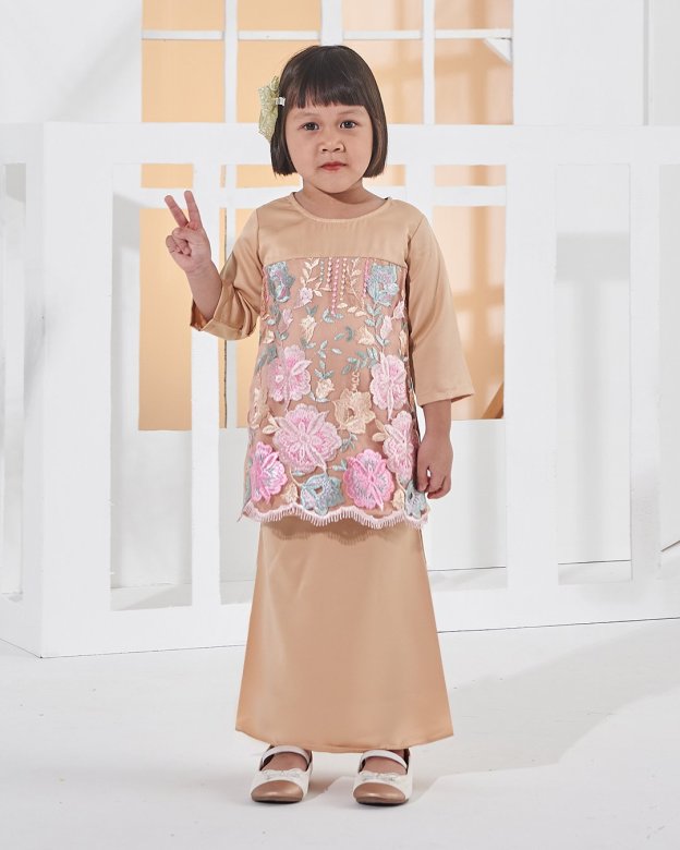 Baju Kurung Lace Amani Kids - Blush Peach