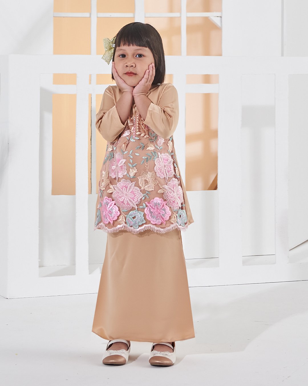Baju Kurung Lace Amani Kids - Blush Peach
