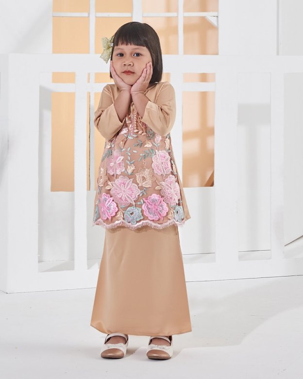 Baju Kurung Lace Amani Kids - Blush Peach