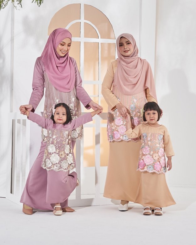 Baju Kurung Lace Amani Kids - Blush Peach