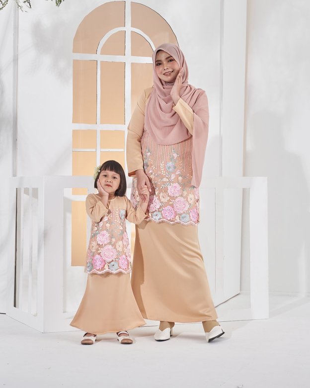Baju Kurung Lace Amani Kids - Blush Peach