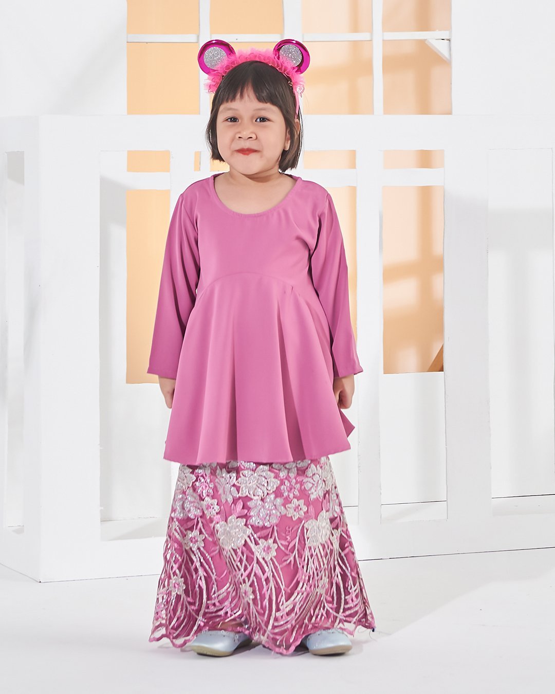 Baju Kurung Lace Barbie Adora Kids - Carnation Pink