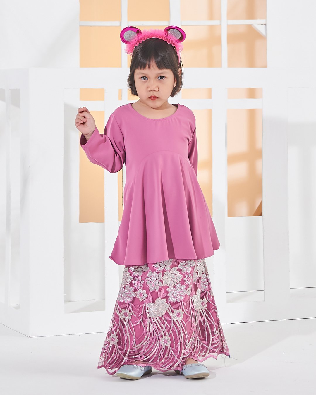 Baju Kurung Lace Barbie Adora Kids - Carnation Pink