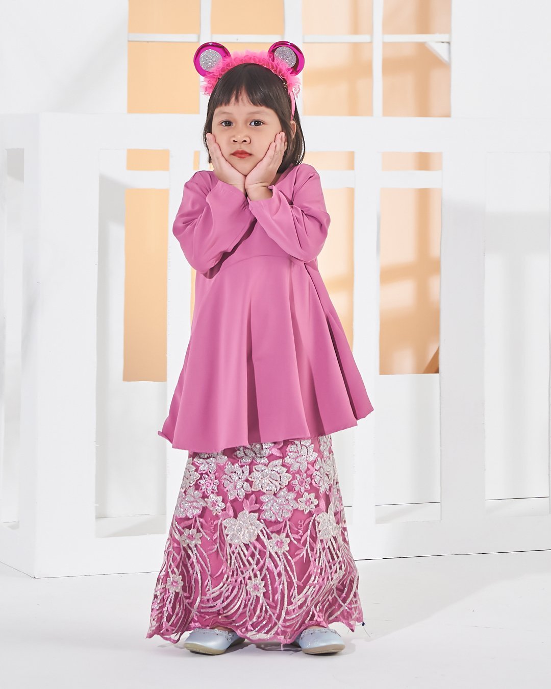 Baju Kurung Lace Barbie Adora Kids - Carnation Pink