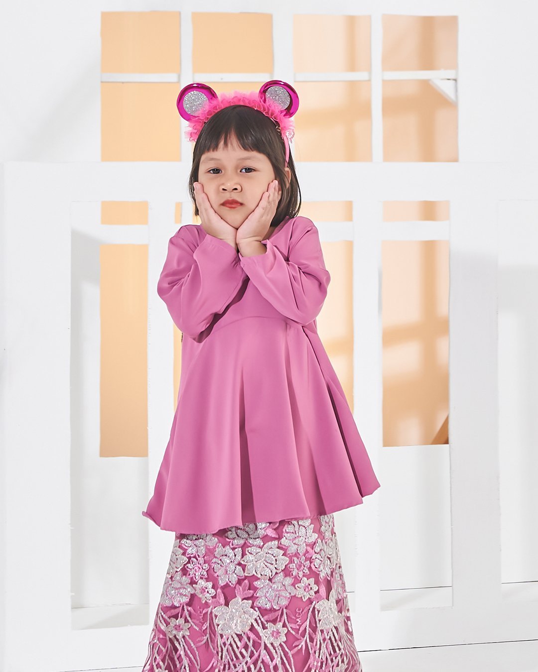 Baju Kurung Lace Barbie Adora Kids - Carnation Pink