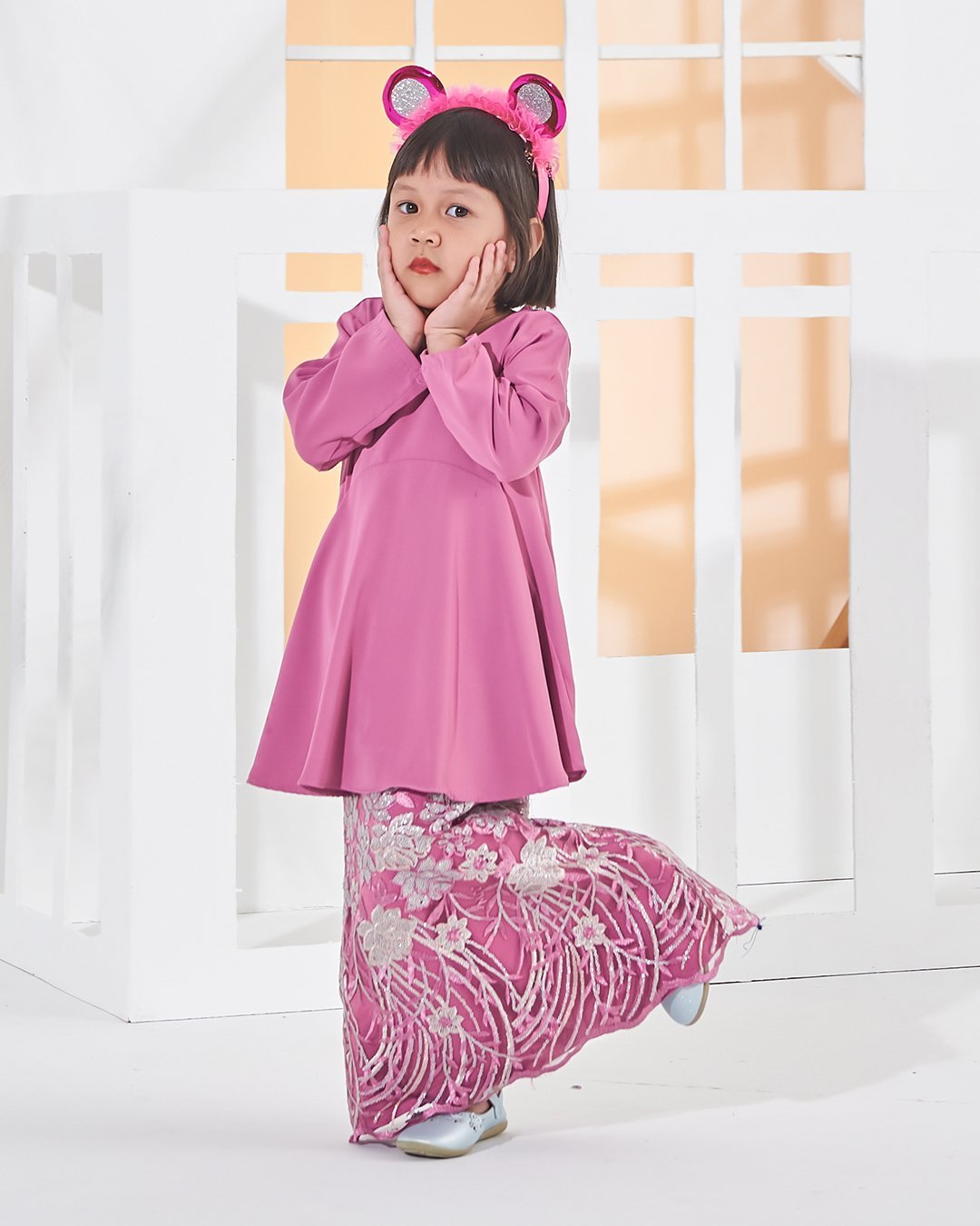 Baju Kurung Lace Barbie Adora Kids - Carnation Pink