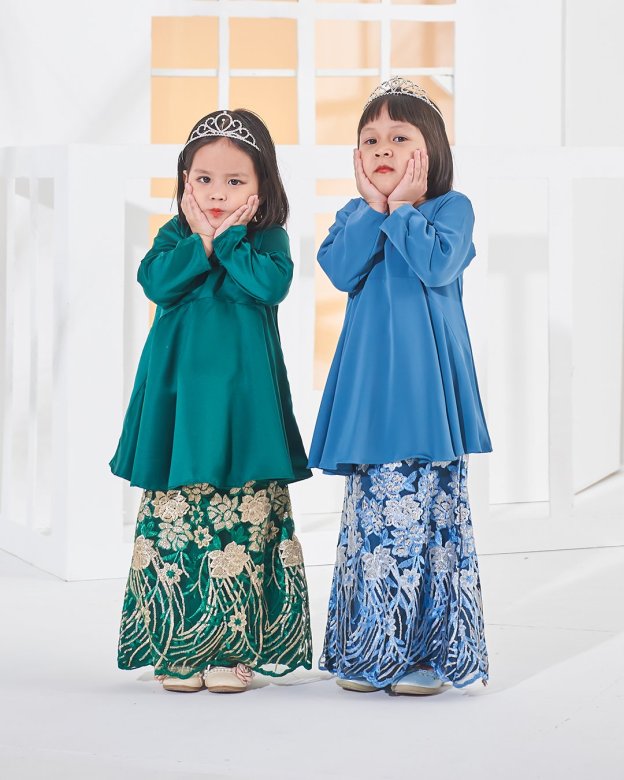 Baju Kurung Lace Barbie Adora Kids - Emerald Green