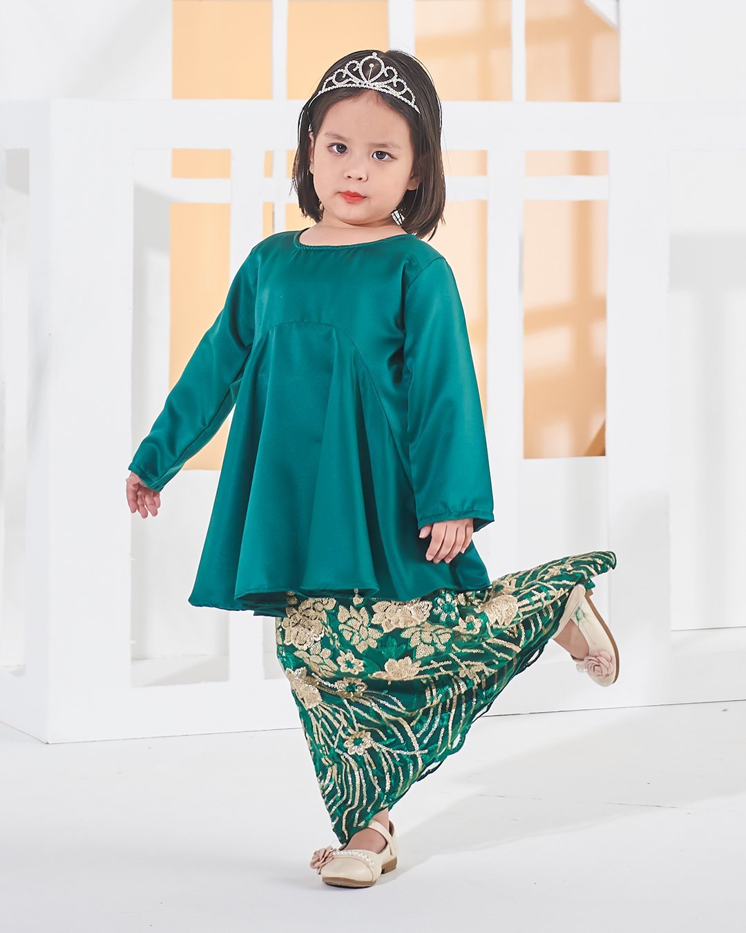 Baju Kurung Lace Barbie Adora Kids - Emerald Green