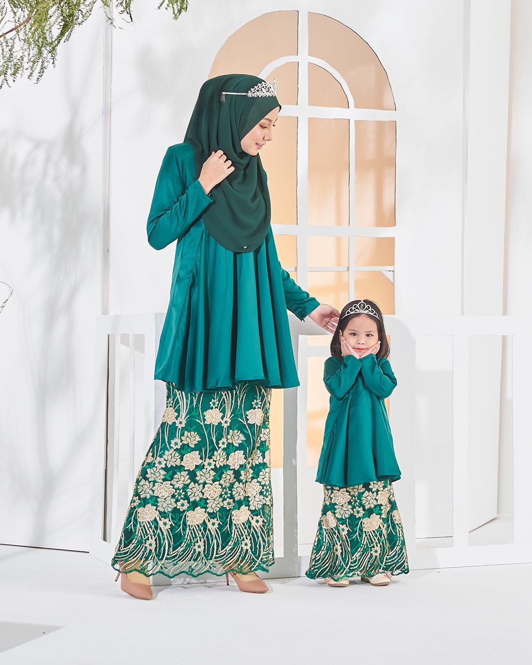 Baju Kurung Lace Barbie Adora Kids - Emerald Green