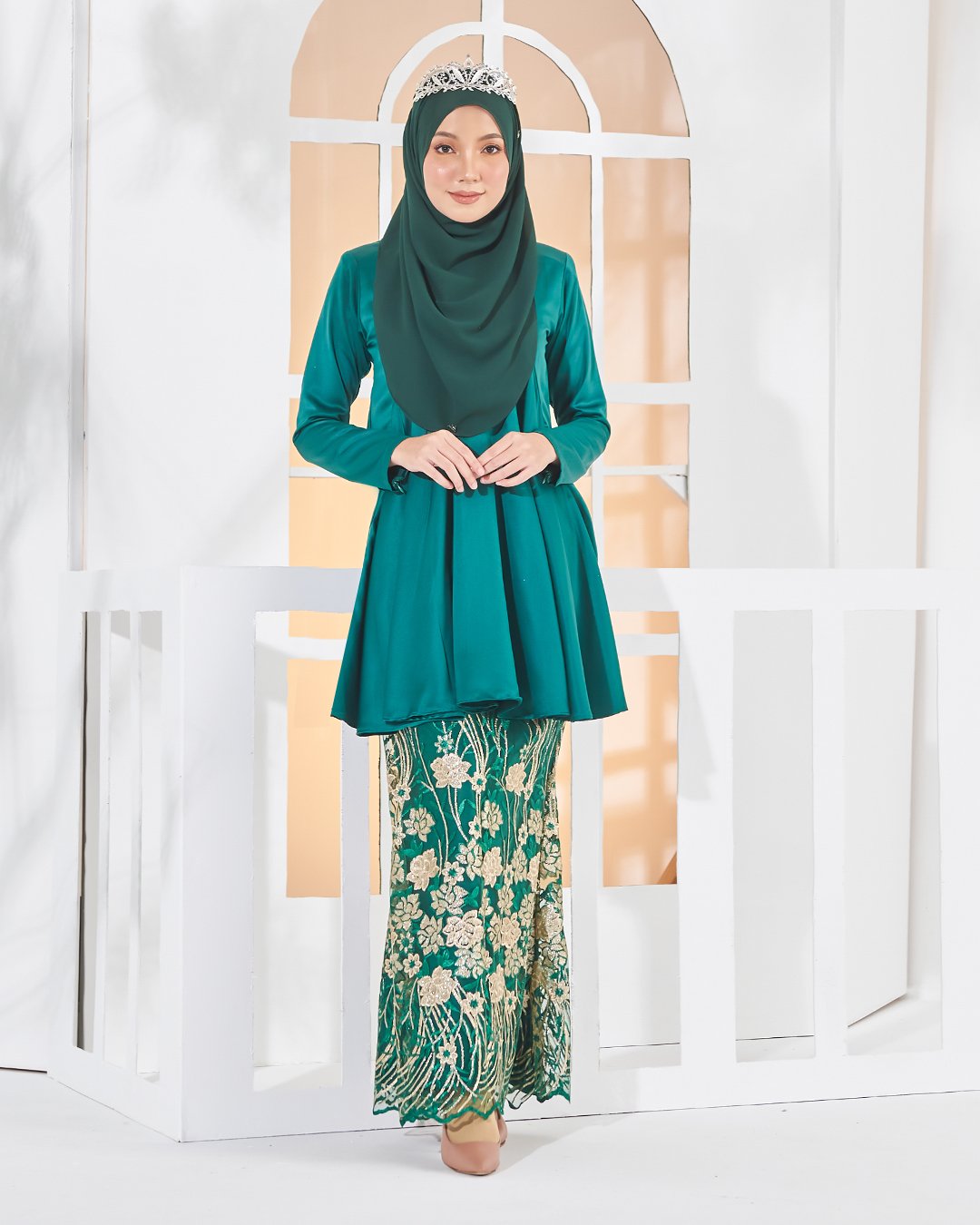 Baju Kurung Lace Barbie Adora - Emerald Green