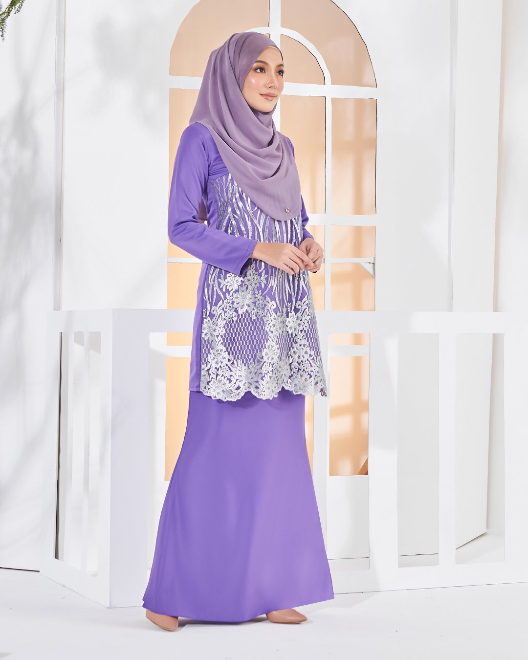 Baju Kurung Lace Anisa - Grape Purple