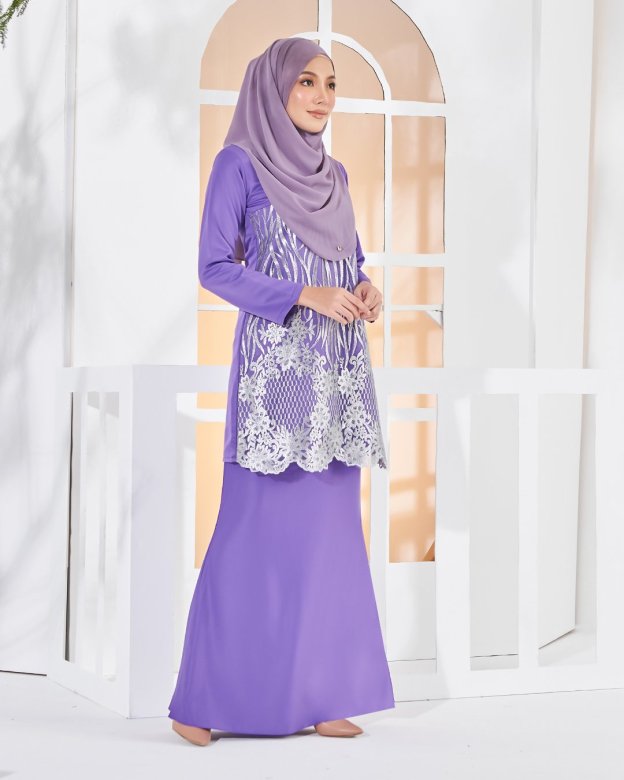 Baju Kurung Lace Anisa - Grape Purple