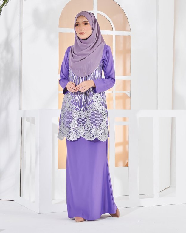 Baju Kurung Lace Anisa - Grape Purple