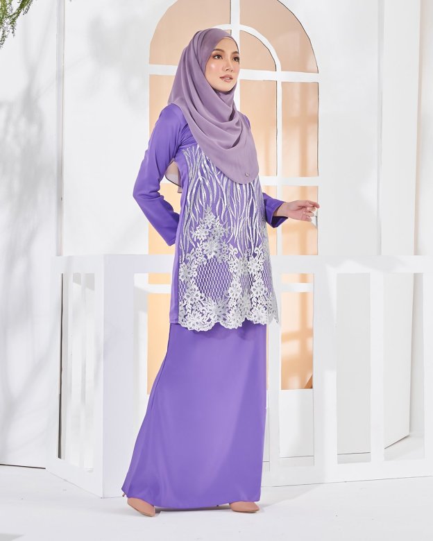 Baju Kurung Lace Anisa - Grape Purple