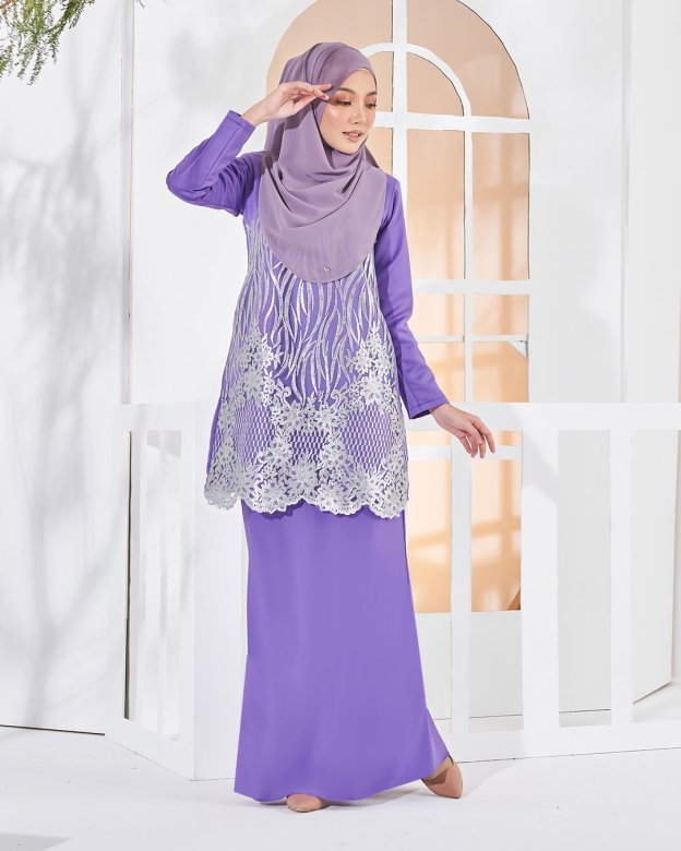 Baju Kurung Lace Anisa - Grape Purple