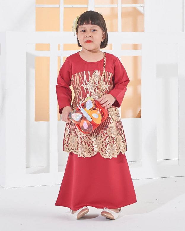 Baju Kurung Lace Anisa Kids - Golden Scarlet