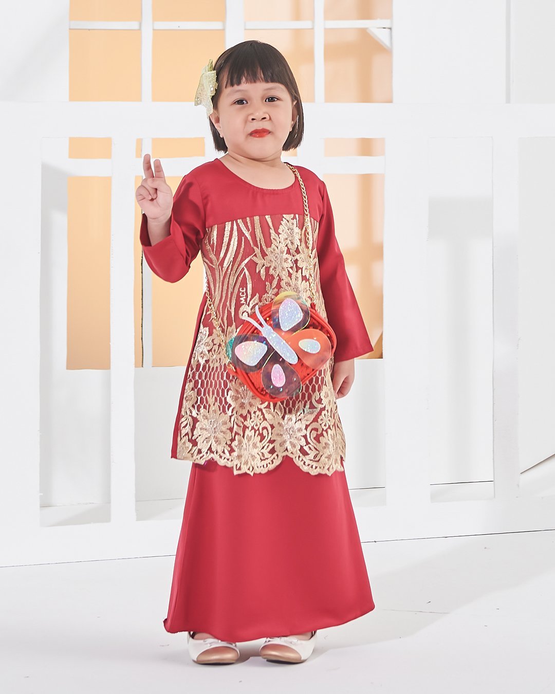 Baju Kurung Lace Anisa Kids - Golden Scarlet