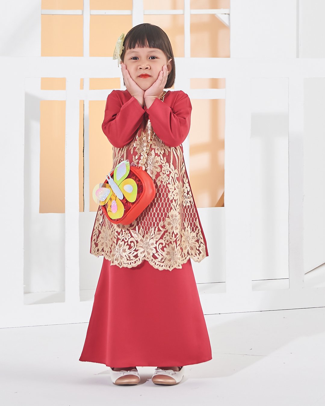 Baju Kurung Lace Anisa Kids - Golden Scarlet