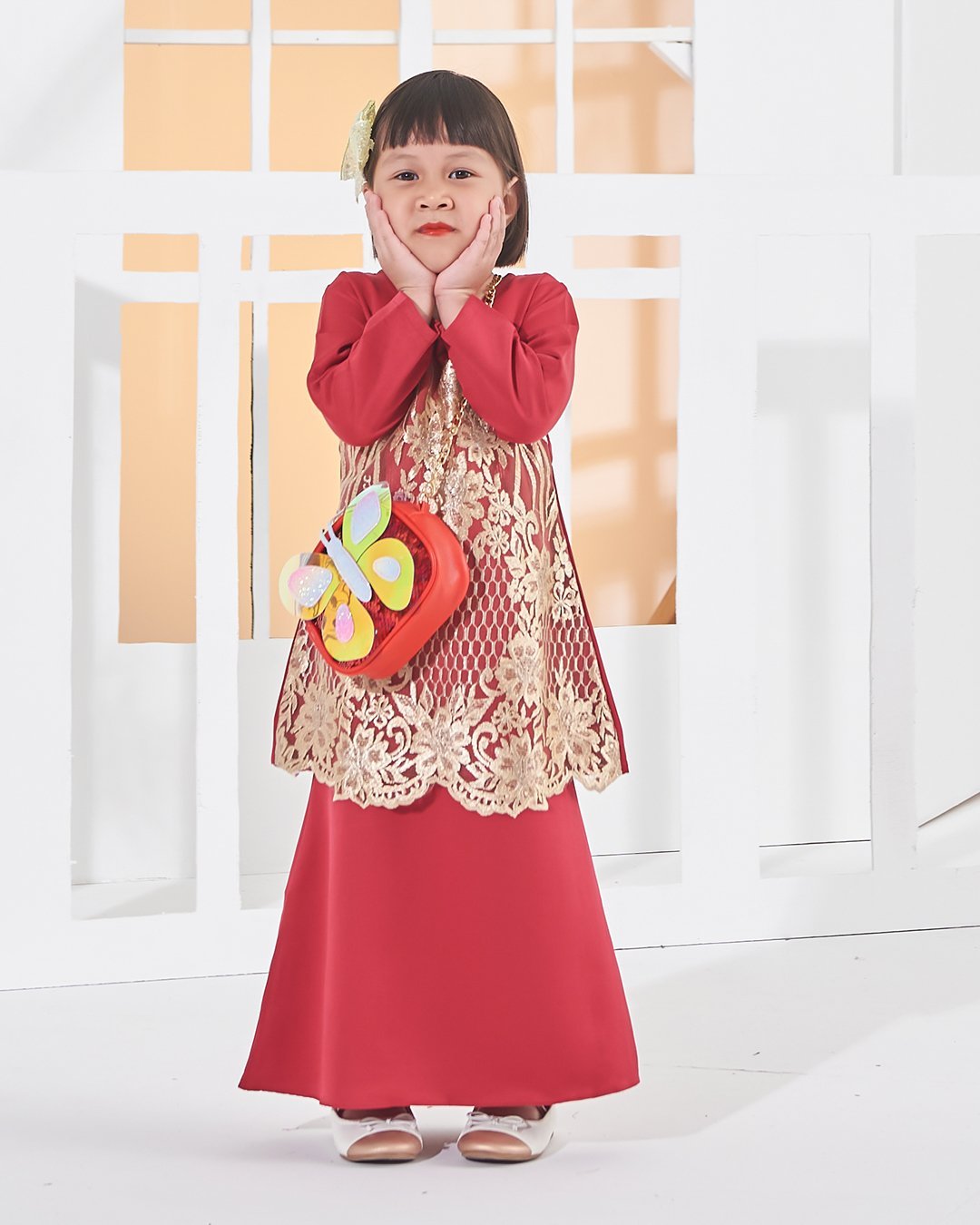 Baju Kurung Lace Anisa Kids - Golden Scarlet