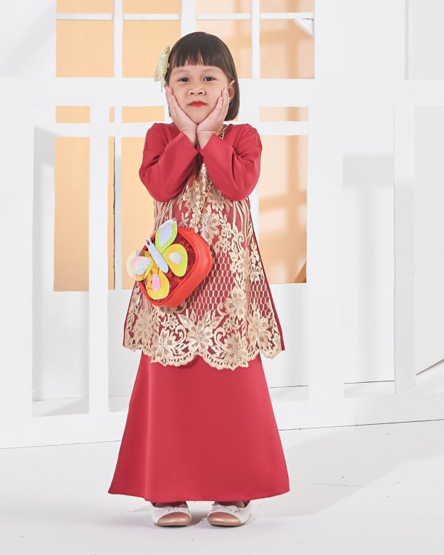 Baju Kurung Lace Anisa Kids - Golden Scarlet