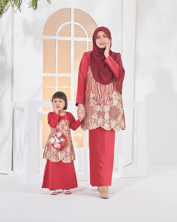 Baju Kurung Lace Anisa Kids - Golden Scarlet