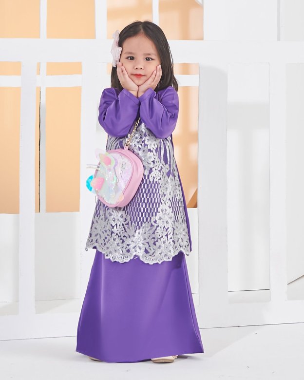Baju Kurung Lace Anisa Kids - Grape Purple
