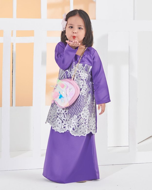Baju Kurung Lace Anisa Kids - Grape Purple