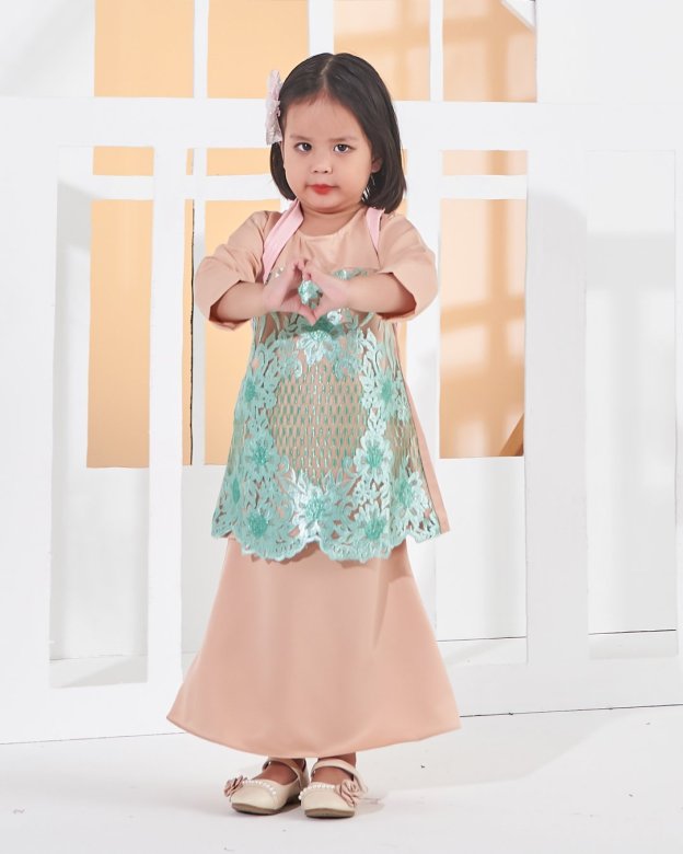 Baju Kurung Lace Anisa Kids - Minty Peach