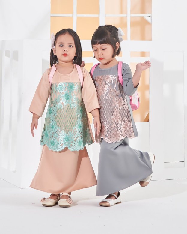 Baju Kurung Lace Anisa Kids - Blush Grey